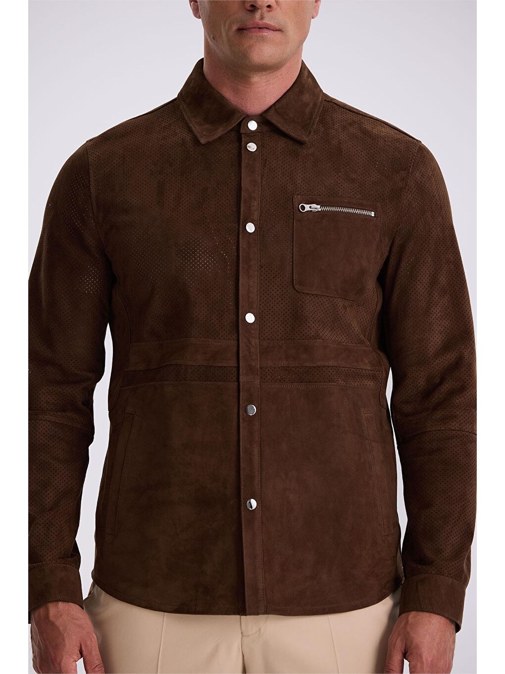 Kahverengi Kahve Comfort Fit Bebe Yaka %100 Deri Mont-2