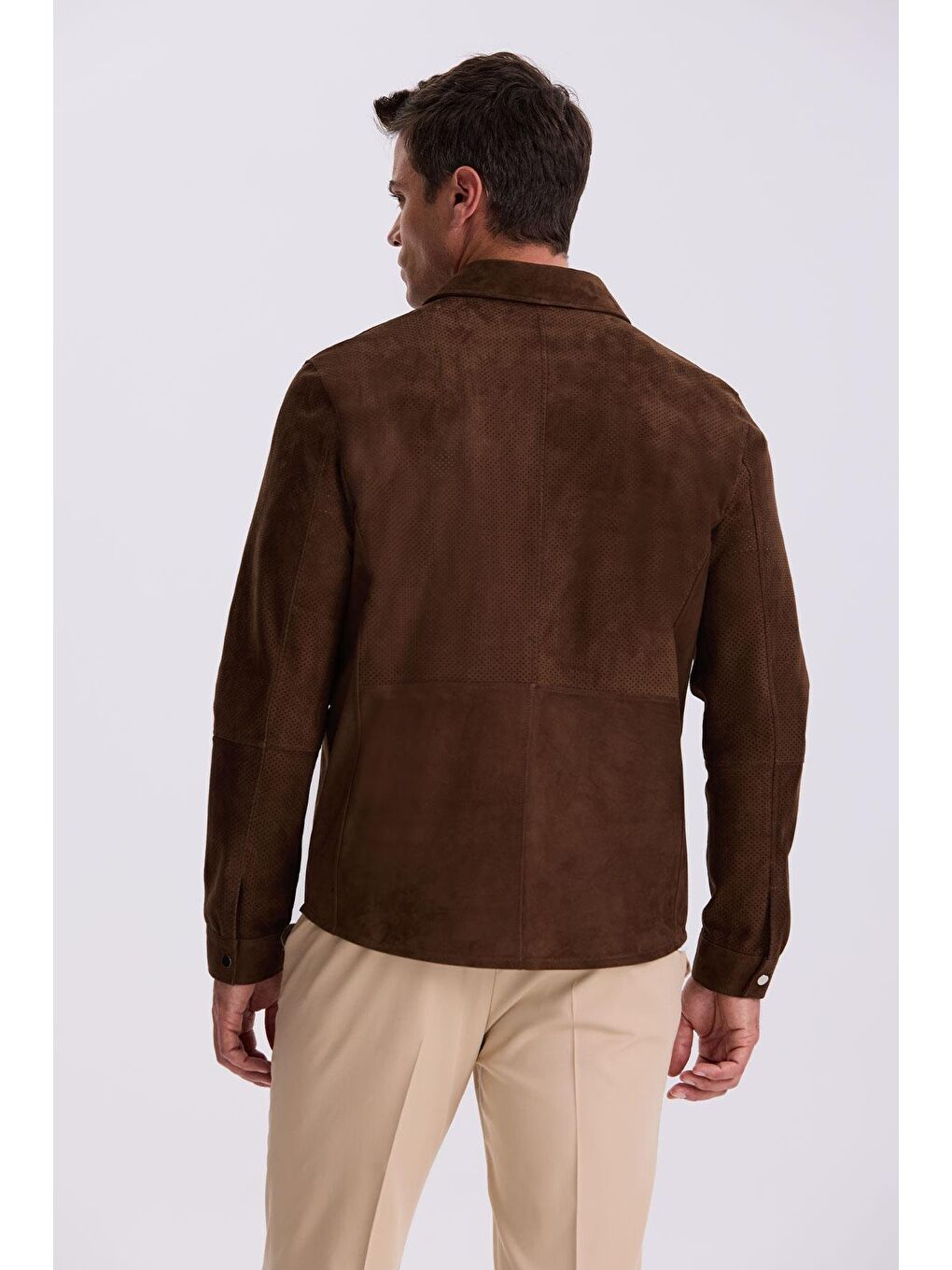 Kahverengi Kahve Comfort Fit Bebe Yaka %100 Deri Mont-3