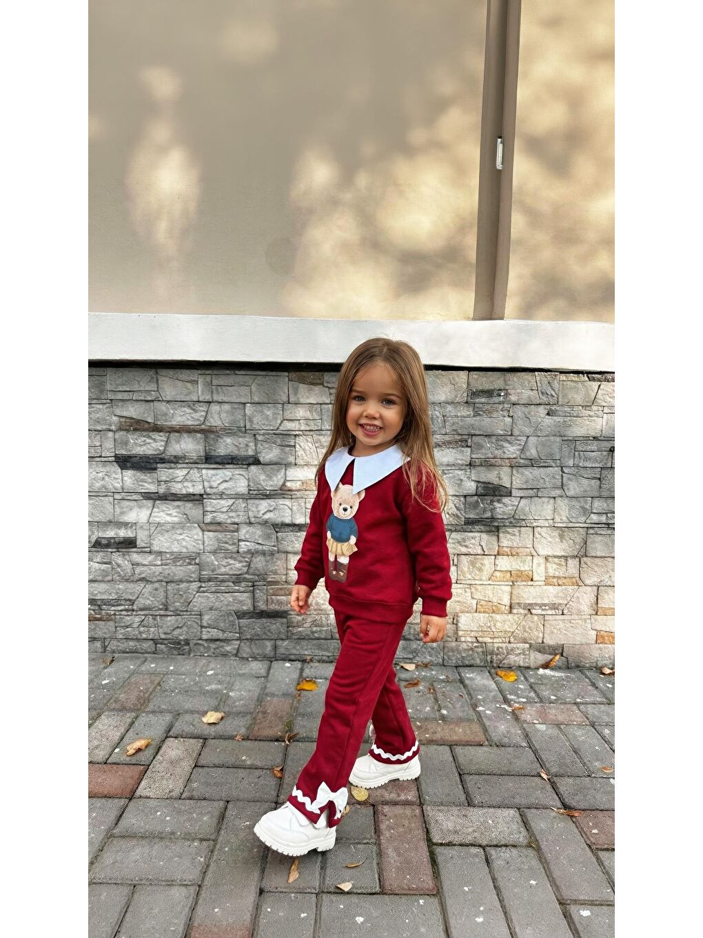 Kırmızı Kız Çocuk Baskılı Bebe Yakalı Alt Üst Takım