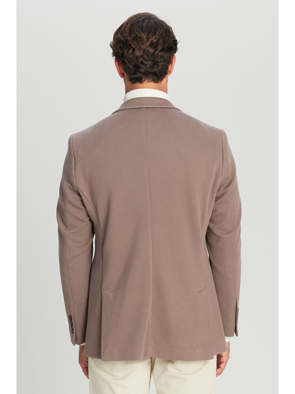 Bej Erkek Vizon Pamuklu Slim Fit Dar Kesim Mono Yaka Kapak Cepli Esnek Blazer Ceket-5