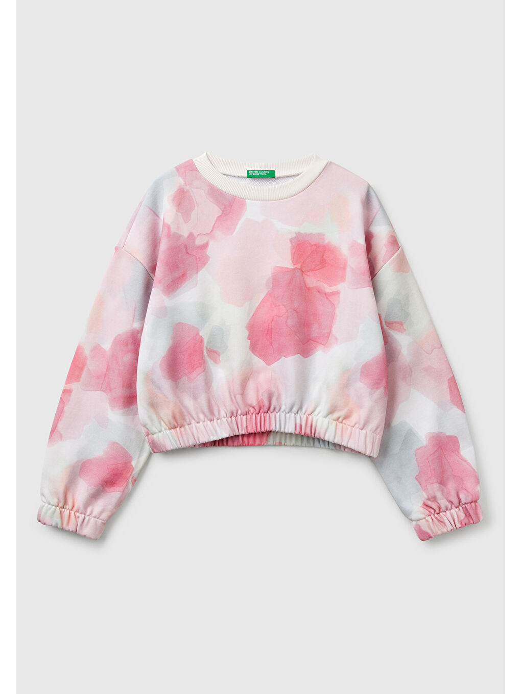 Pembe Kız Çocuk Desenli Logo Etiketli Ribanalı Sweatshirt