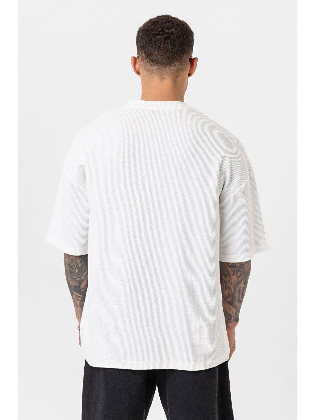 Düğmeli Yaka Oversize Tişört Ekru-4