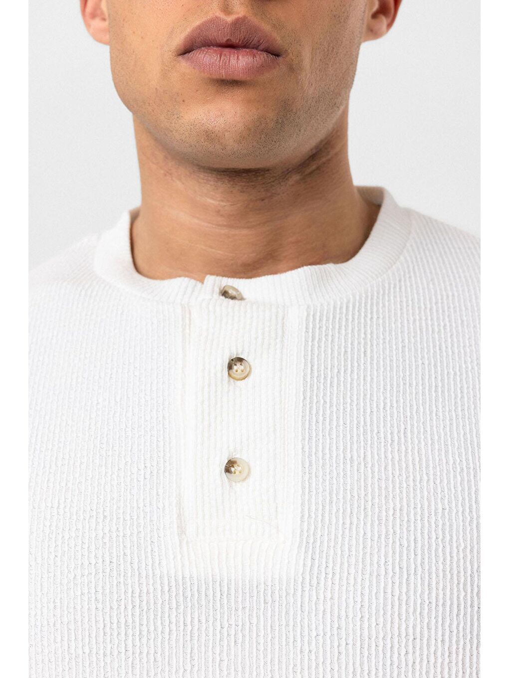 Düğmeli Yaka Oversize Tişört Ekru-5