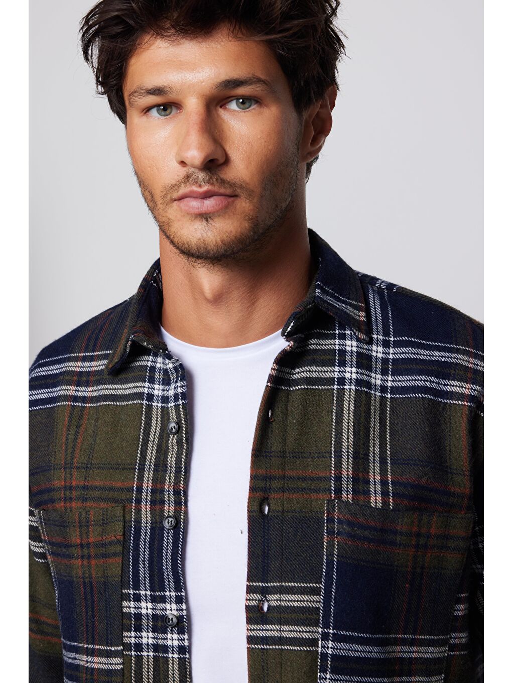 Karışık Erkek Regular Fit Klasik Kesim Çift Cepli Kareli Kışlık Oduncu Gömlek-1