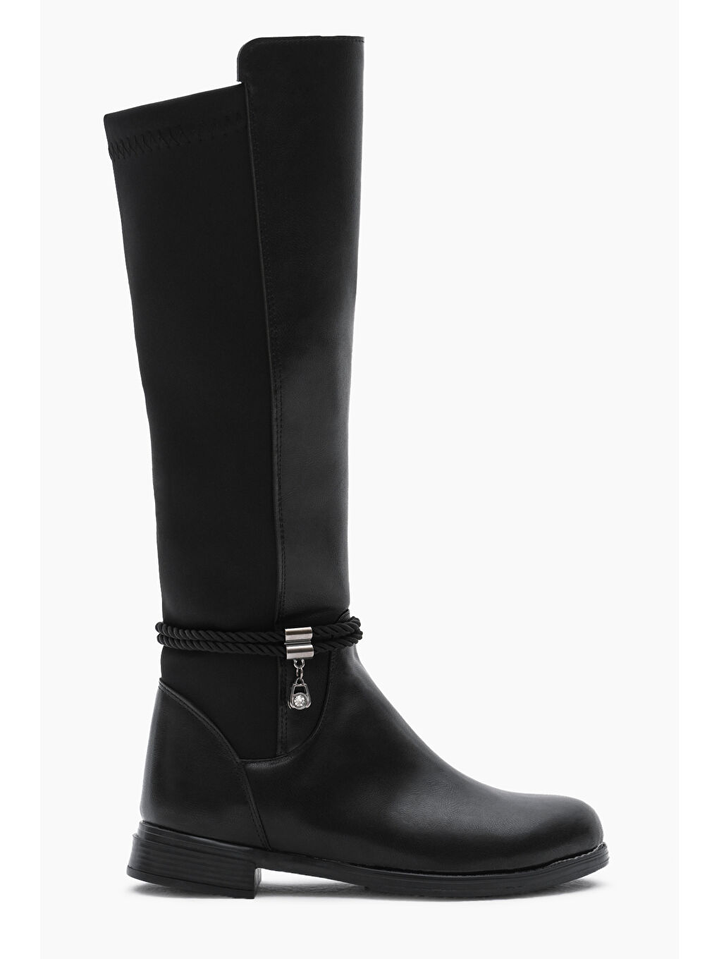 Kadın Siyah Termo Taban Halat Detaylı Arkası Streç Fermuarlı Çizme