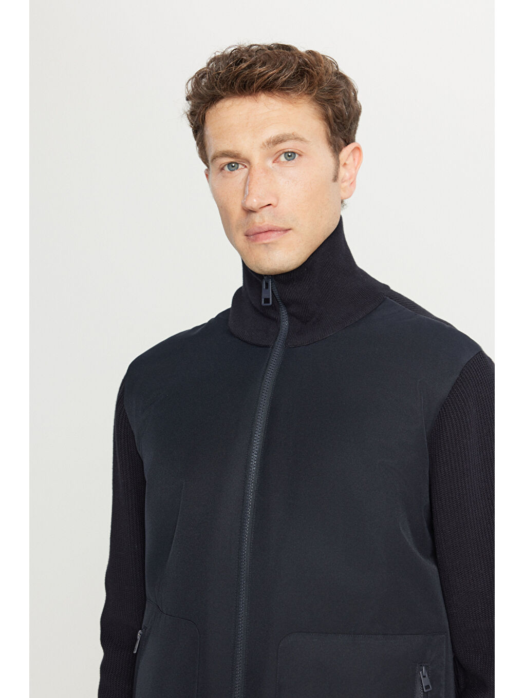 Erkek Lacivert Standart Fit Normal Kesim Dik Yaka Torba Cepli Casual Mont-1