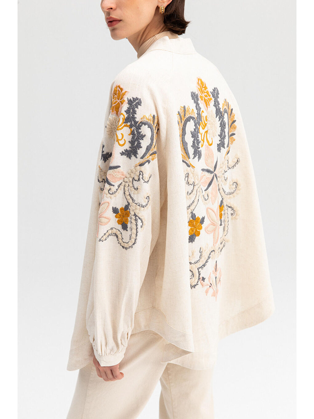 Ekru Nakışlı Kimono Ceket-1