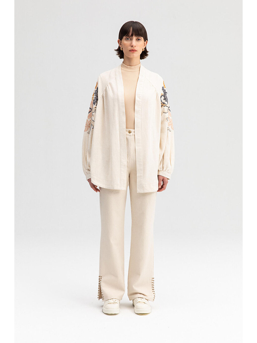 Ekru Nakışlı Kimono Ceket-2