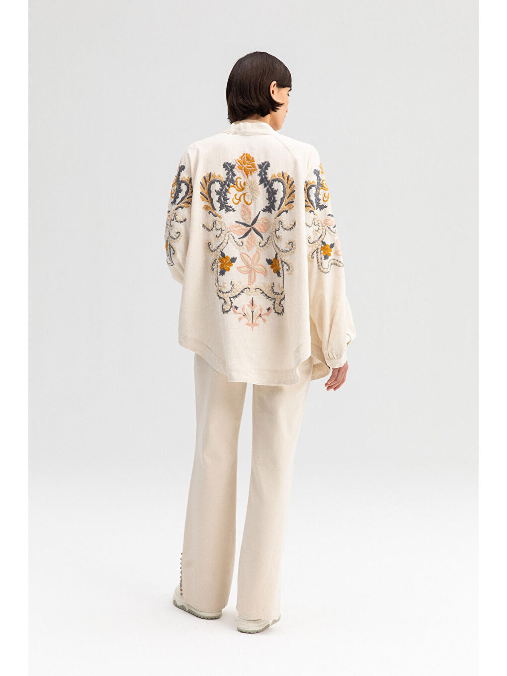 Ekru Nakışlı Kimono Ceket-4