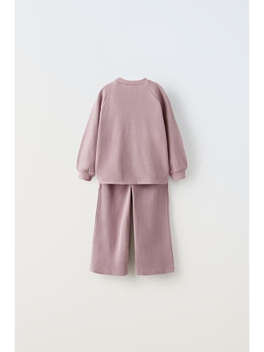 Pembe Kız Çocuk Pamuklu Gofre Sweatshirt Bol Paça Alt-Üst Takım - Rahat Kalıp-2