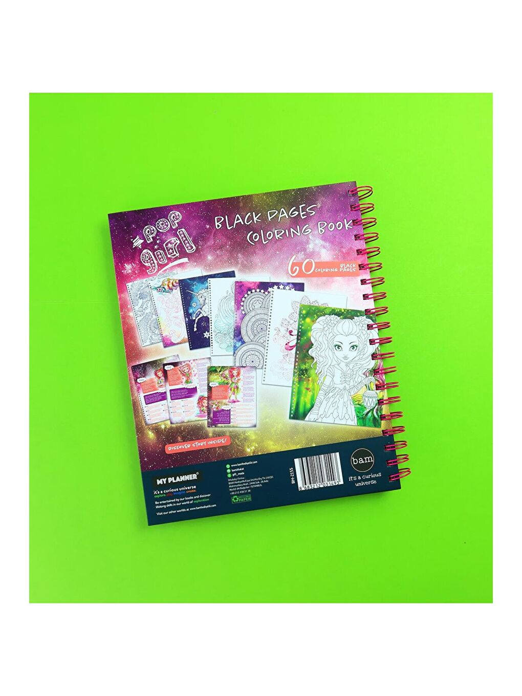 Pop Girl Boyama Kitabı – 60 Sayfa Spiral Defter – Karakter ve Mandala Desenli Boyama Kitabı-3