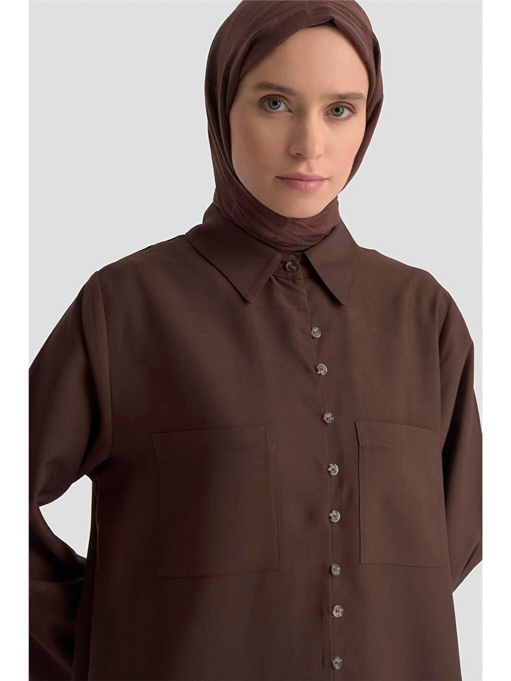 Kahverengi Yırtmaçlı Tunik Elbise 25Kd9017 Kahve-1