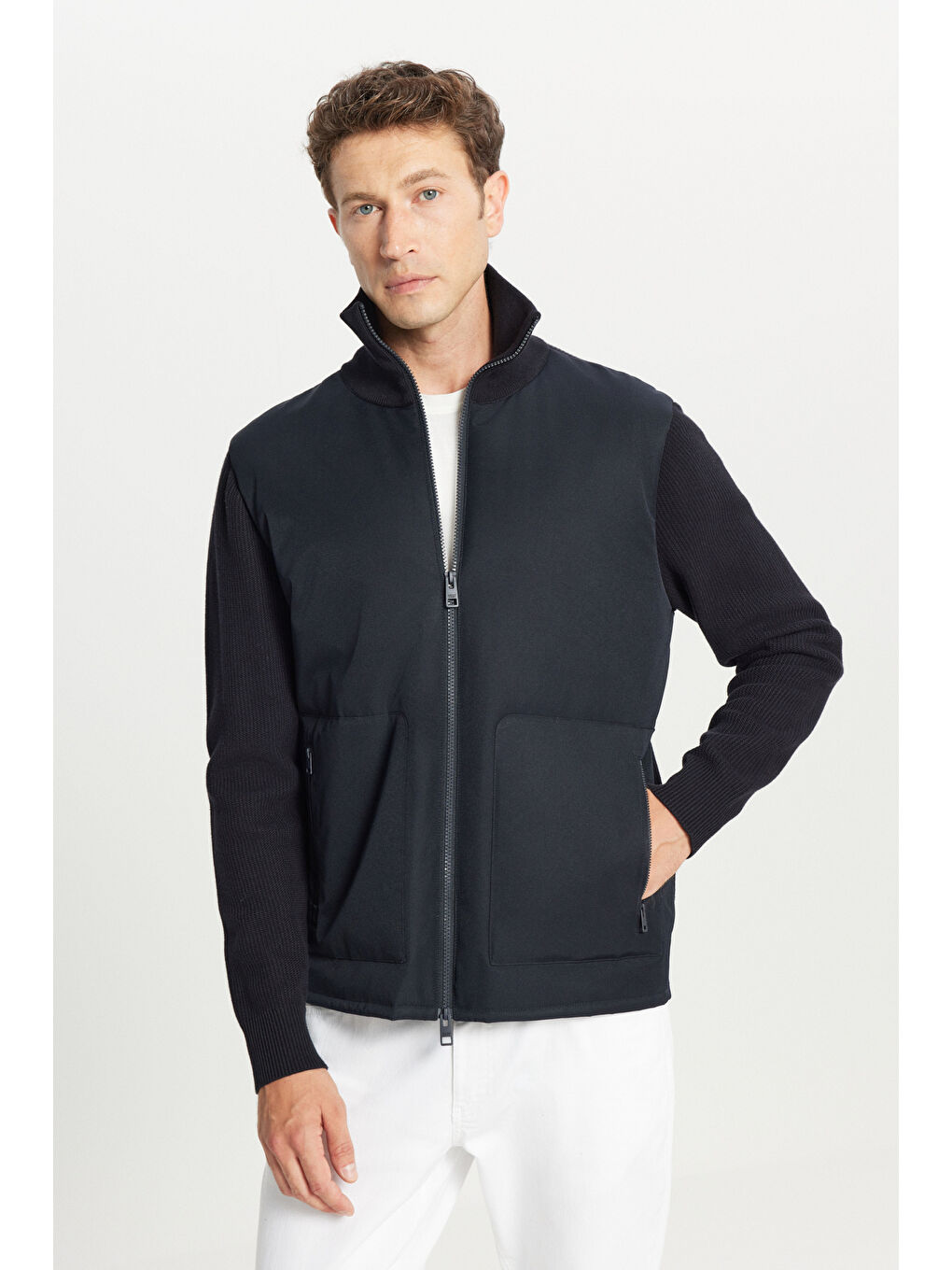 Erkek Lacivert Standart Fit Normal Kesim Dik Yaka Torba Cepli Casual Mont-2