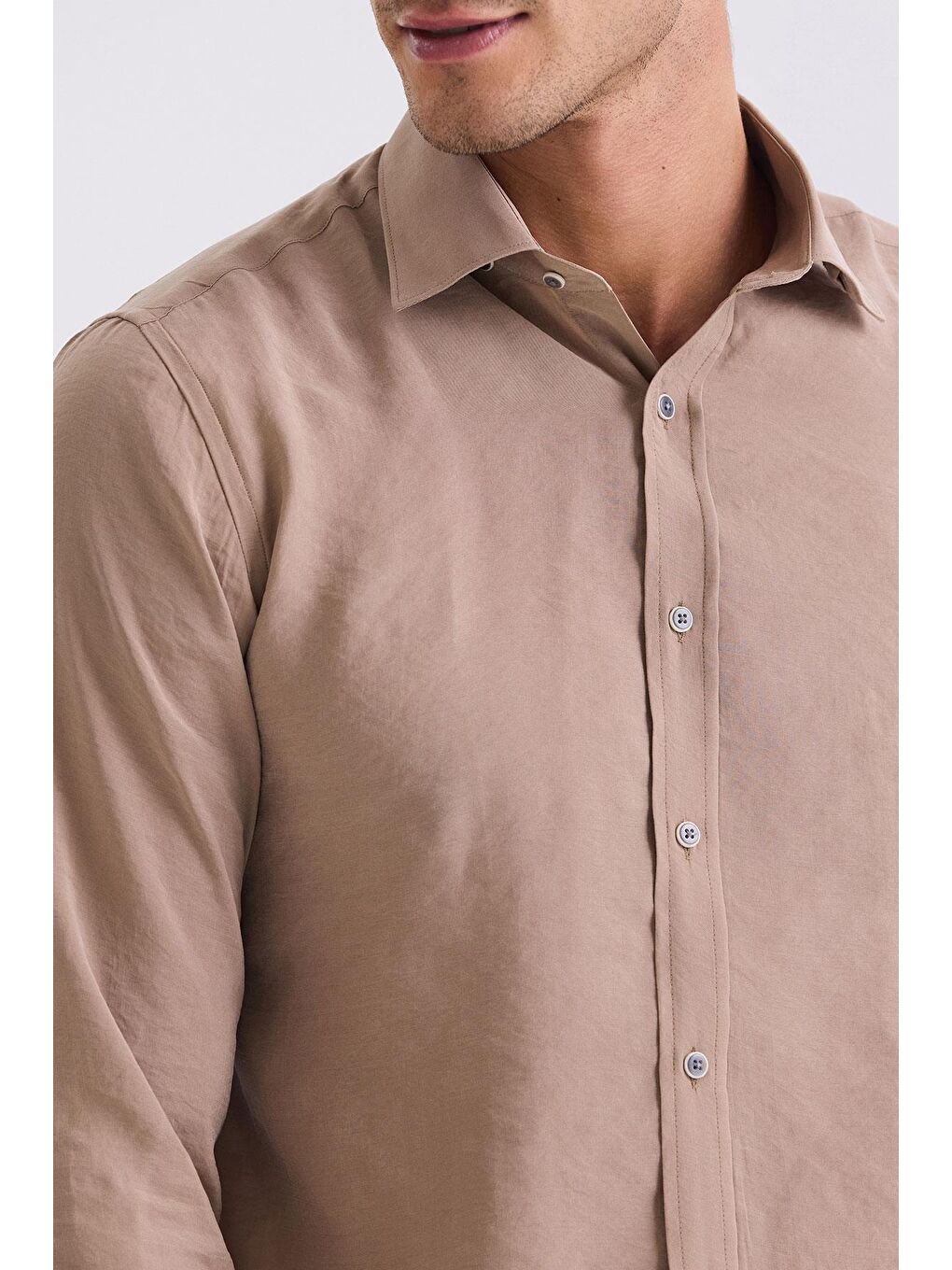 Kahverengi Kahve Comfort Fit Düğmeli Yaka Gömlek-2