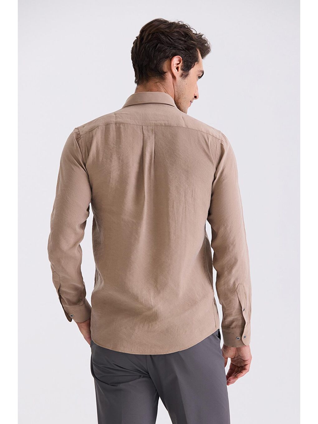 Kahverengi Kahve Comfort Fit Düğmeli Yaka Gömlek-3