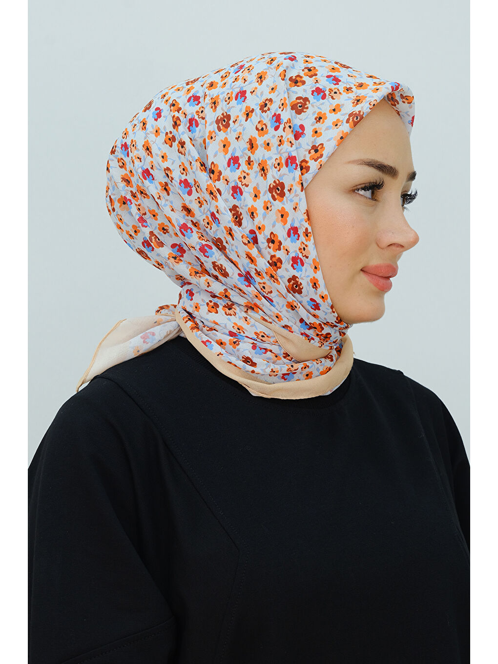 Locco Moda Ekru Çicek Desen Soft Eşarp Krem - 2