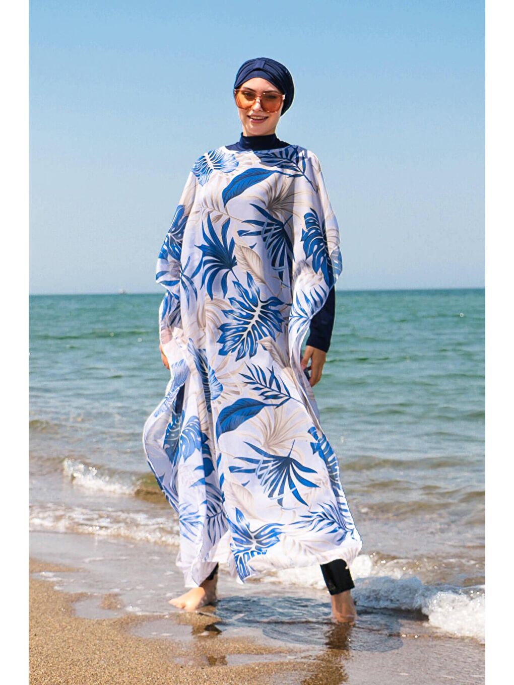 Karışık Yaprak Desenli Kaftan Kimono Pareo P2103-1