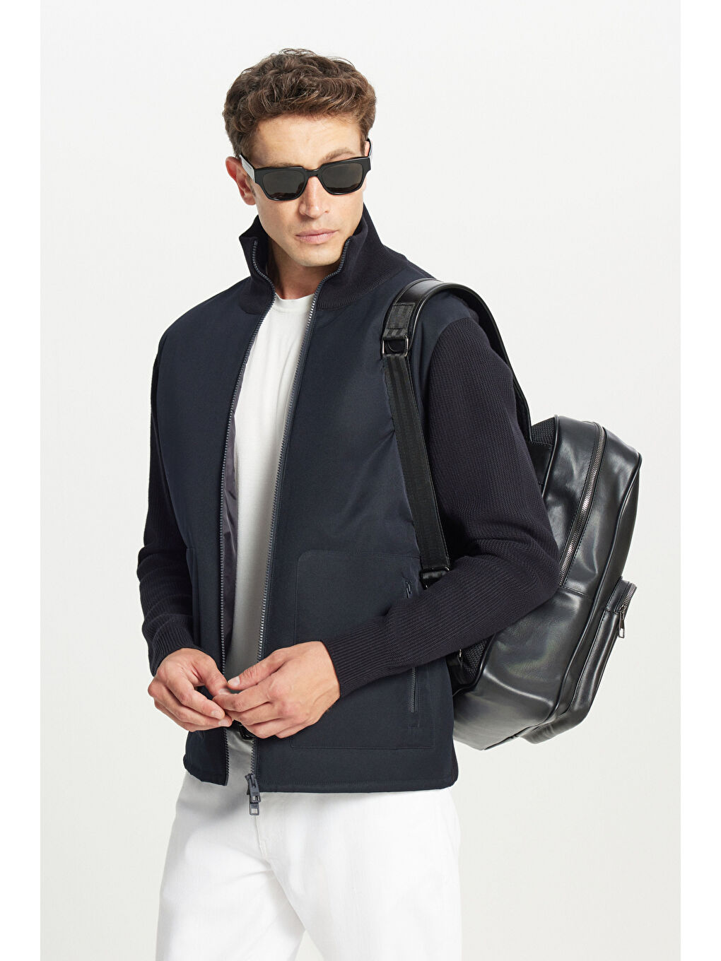 Erkek Lacivert Standart Fit Normal Kesim Dik Yaka Torba Cepli Casual Mont-4