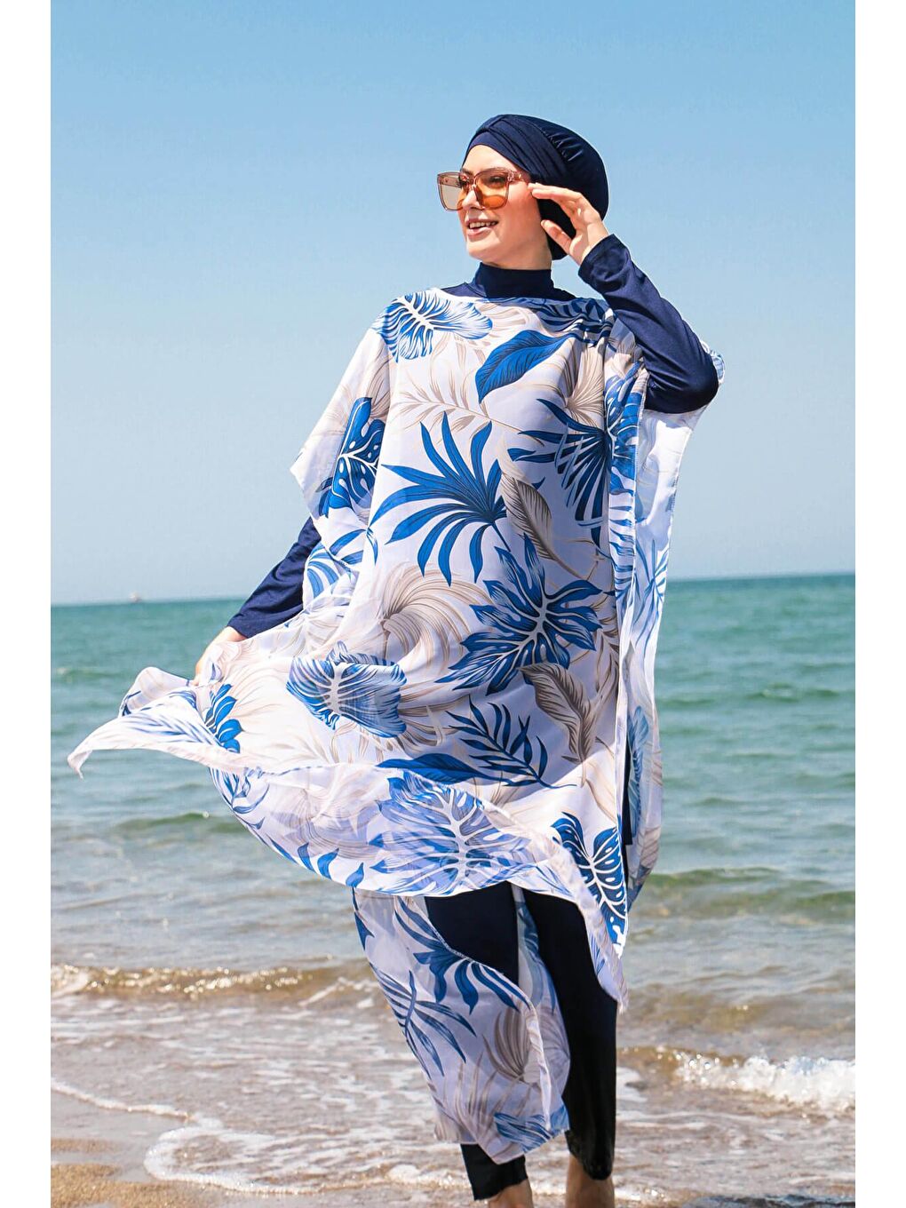Karışık Yaprak Desenli Kaftan Kimono Pareo P2103-2