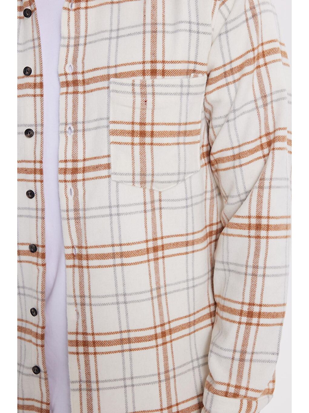 Ekru Erkek Regular Fit Rahat Kesim Kışlık Kareli Oduncu Gömlek-3