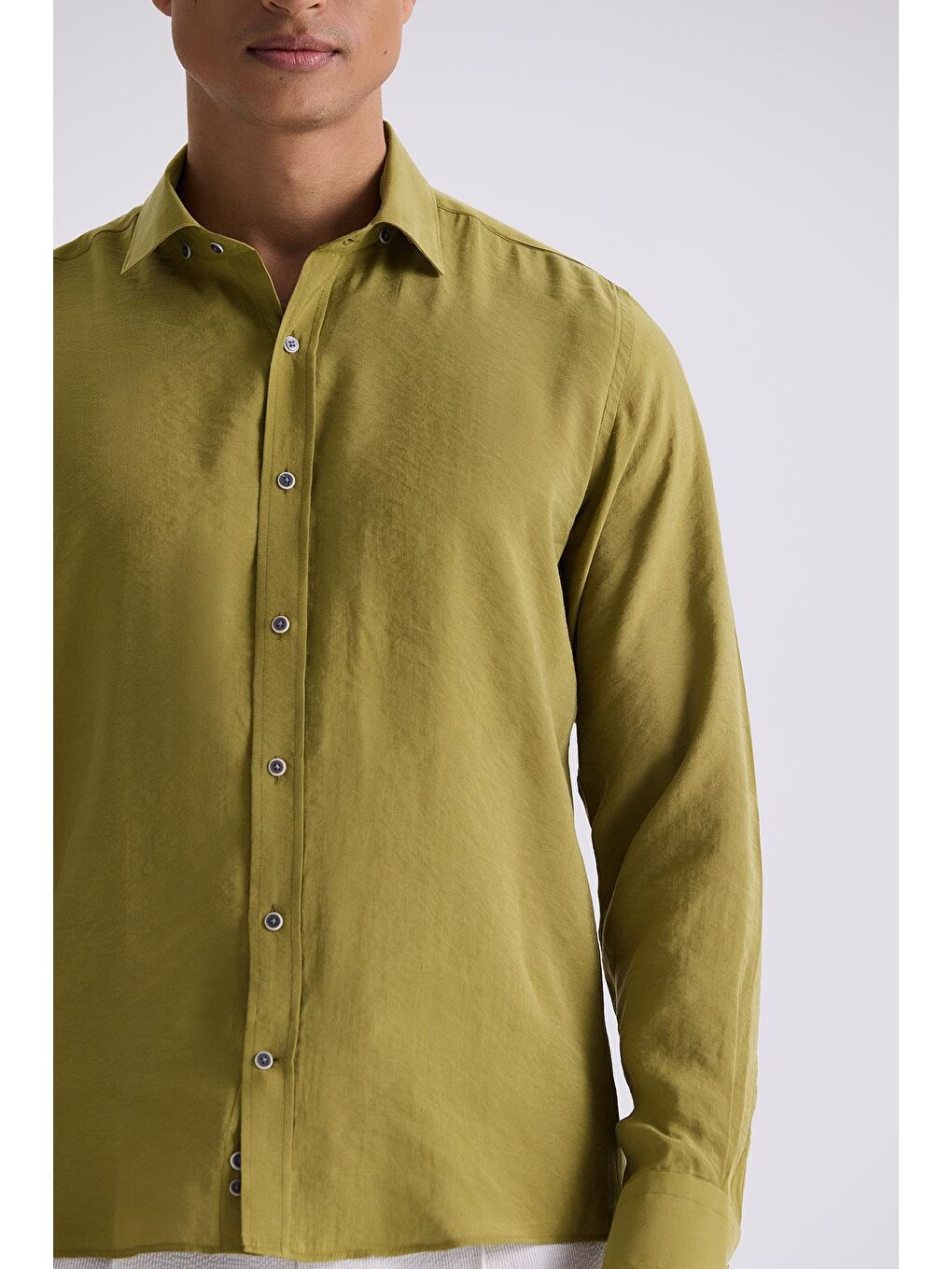 Yeşil Ceviz Comfort Fit Düğmeli Yaka Gömlek-2