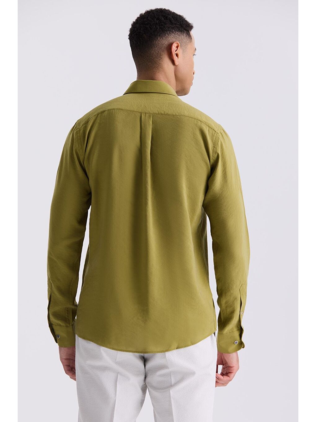 Yeşil Ceviz Comfort Fit Düğmeli Yaka Gömlek-3