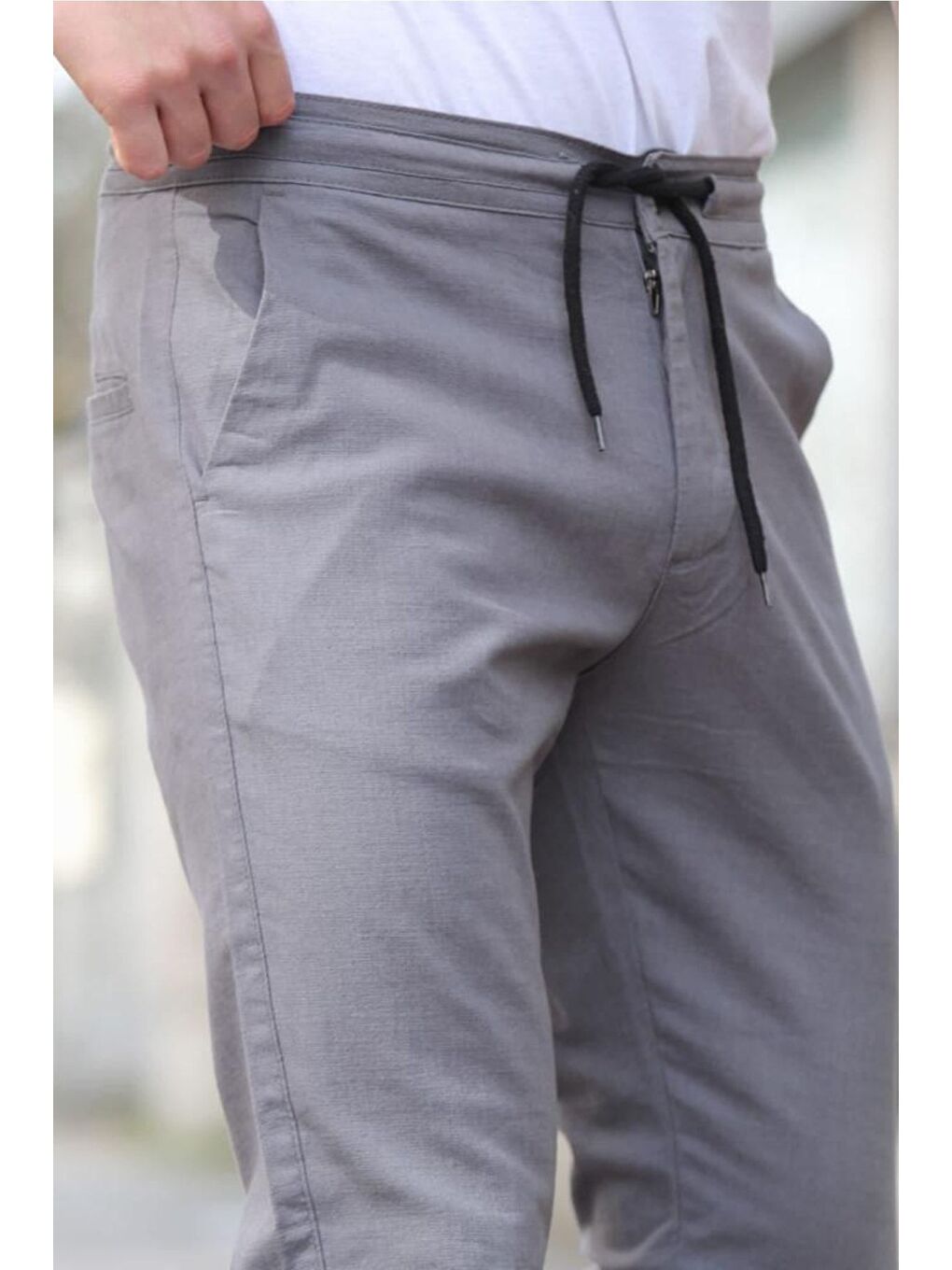 Mat Gri Erkek Eganis Ipli Jogger Düğmeli Kumaş Pantolon-2