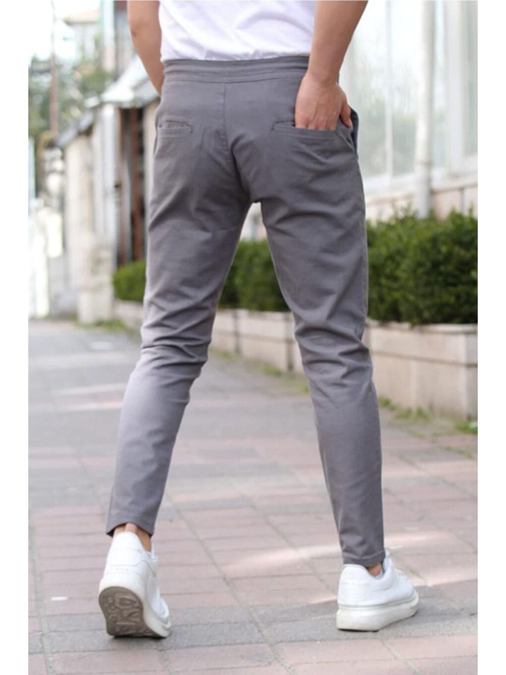 Mat Gri Erkek Eganis Ipli Jogger Düğmeli Kumaş Pantolon-3