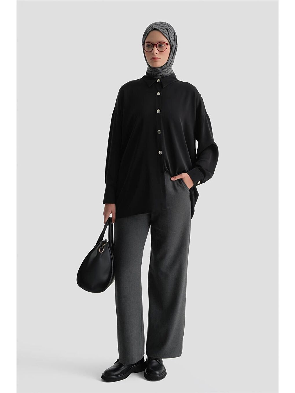 Metal Düğmeli Oversize Tunik Siyah-1