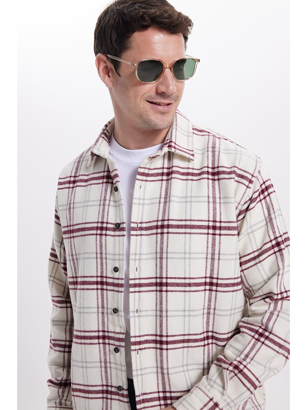 Bordo Erkek Relax Fit Rahat Kesim Kışlık Kareli Oduncu Gömlek