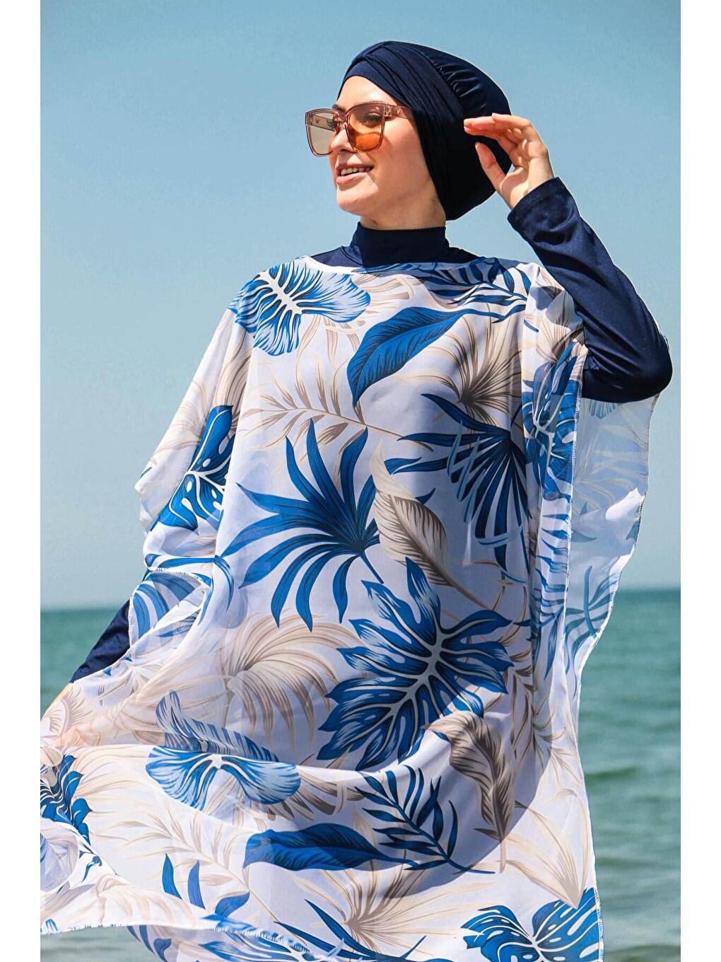 Karışık Yaprak Desenli Kaftan Kimono Pareo P2103-3
