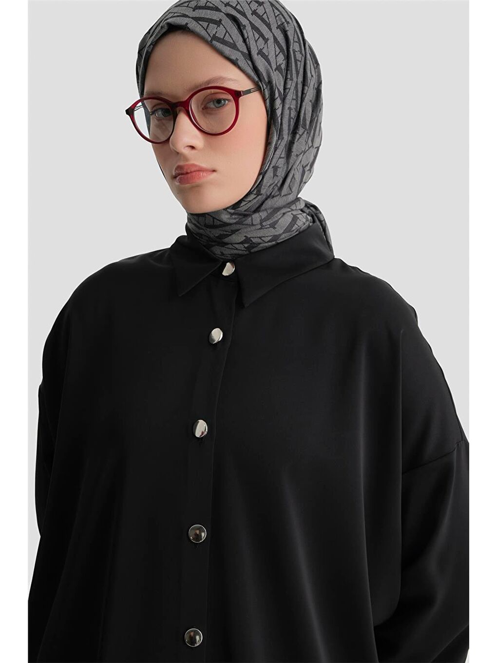 Metal Düğmeli Oversize Tunik Siyah-2