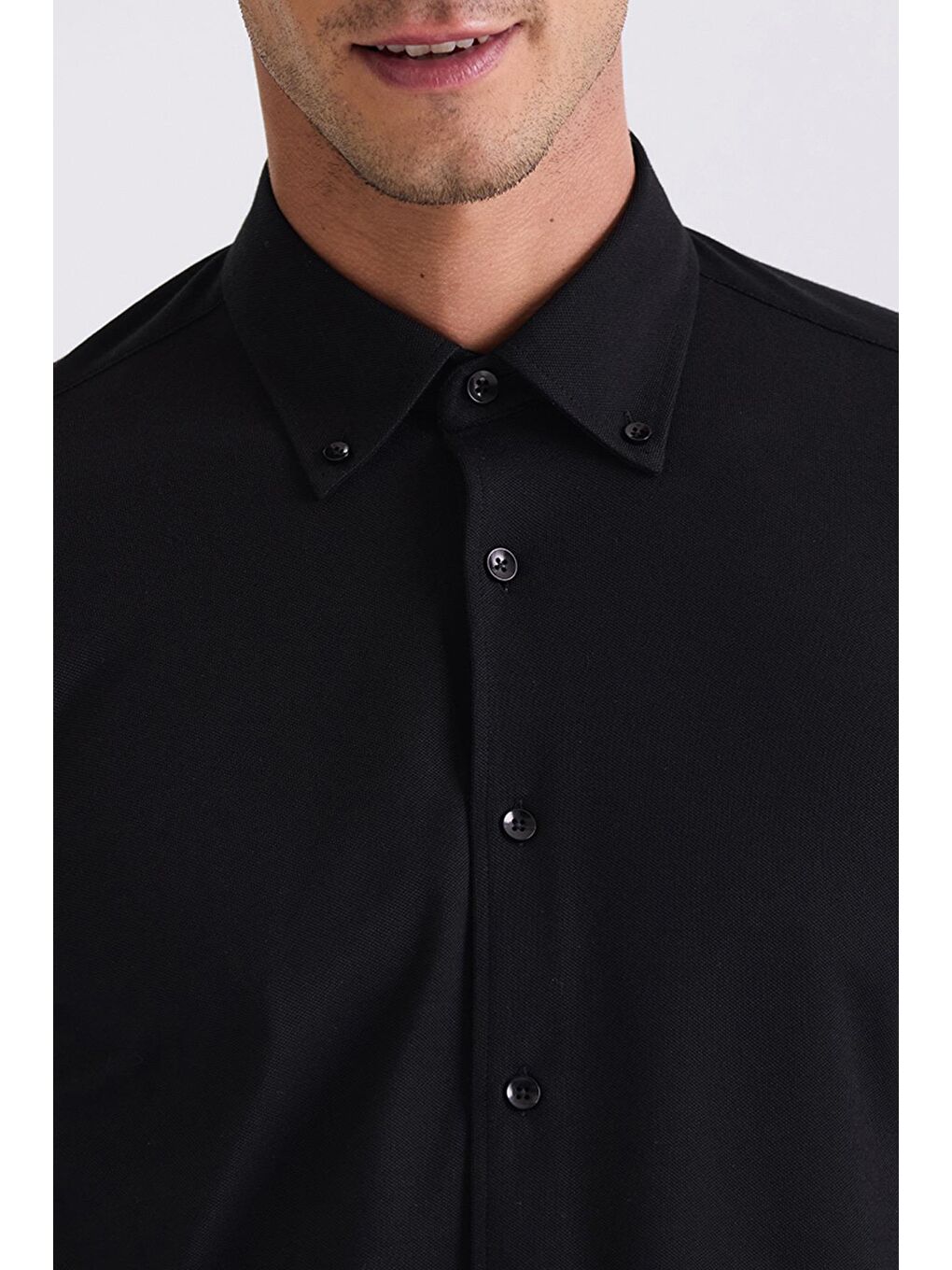 Siyah Comfort Fit Yaka Düğmeli Gömlek-2
