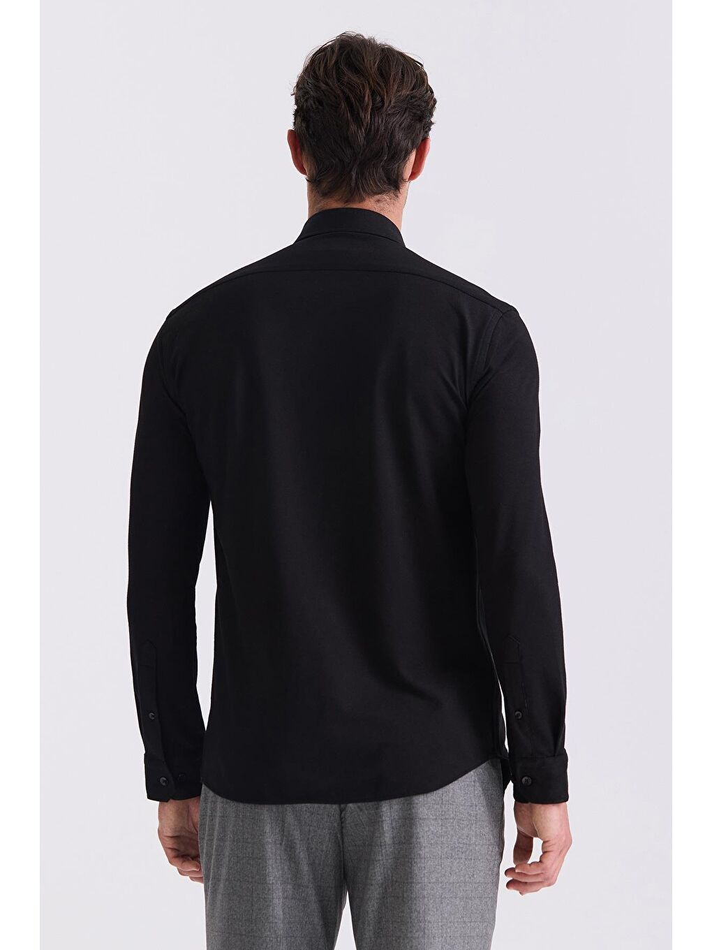 Siyah Comfort Fit Yaka Düğmeli Gömlek-3