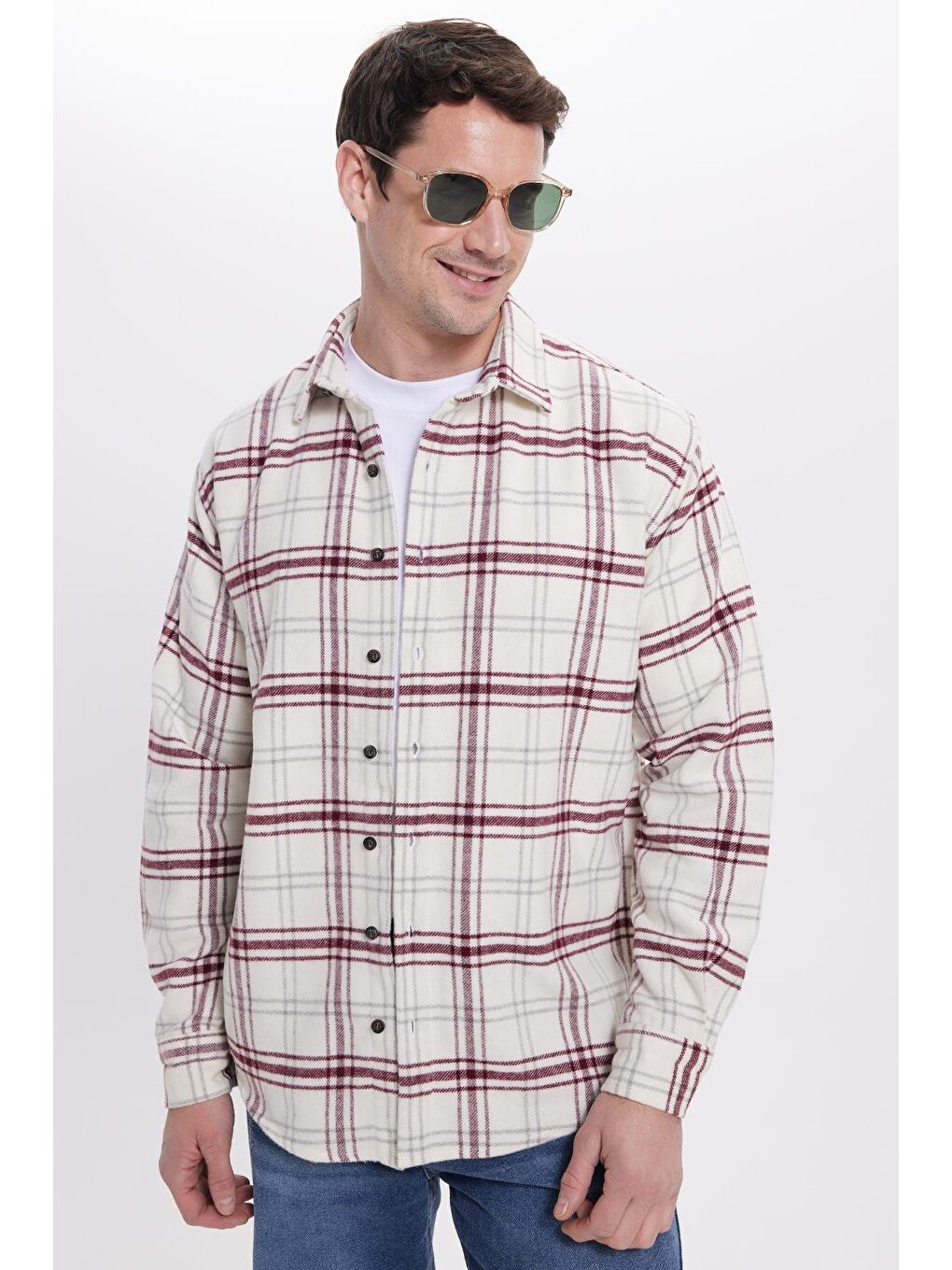 Bordo Erkek Relax Fit Rahat Kesim Kışlık Kareli Oduncu Gömlek-1