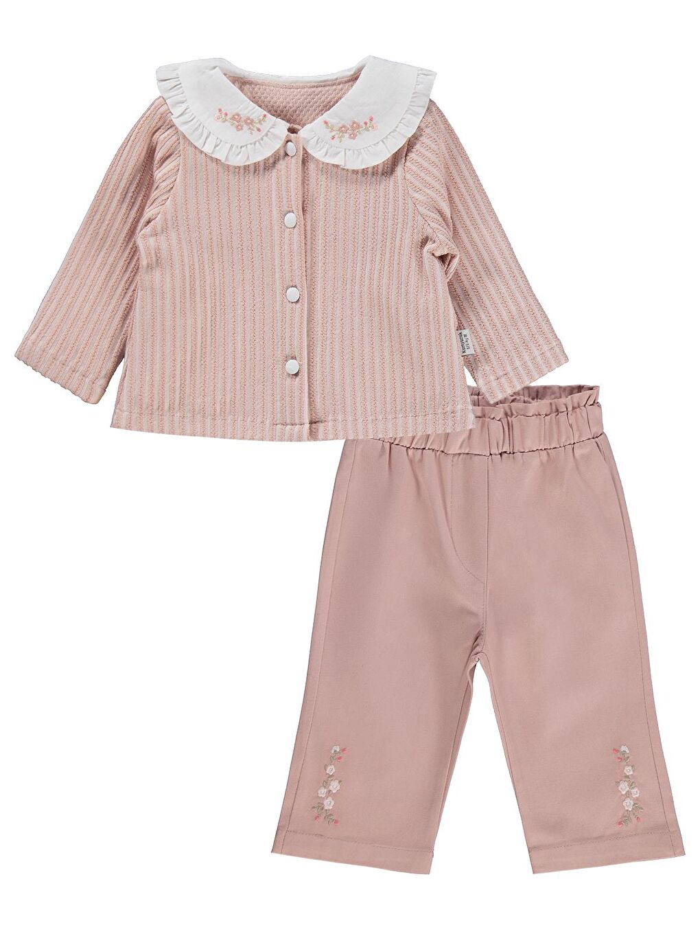 Lüks Yakası Nakışlı Hırkalı 3 Lü 6-18 Ay Takım - Pembe 6-9 Ay