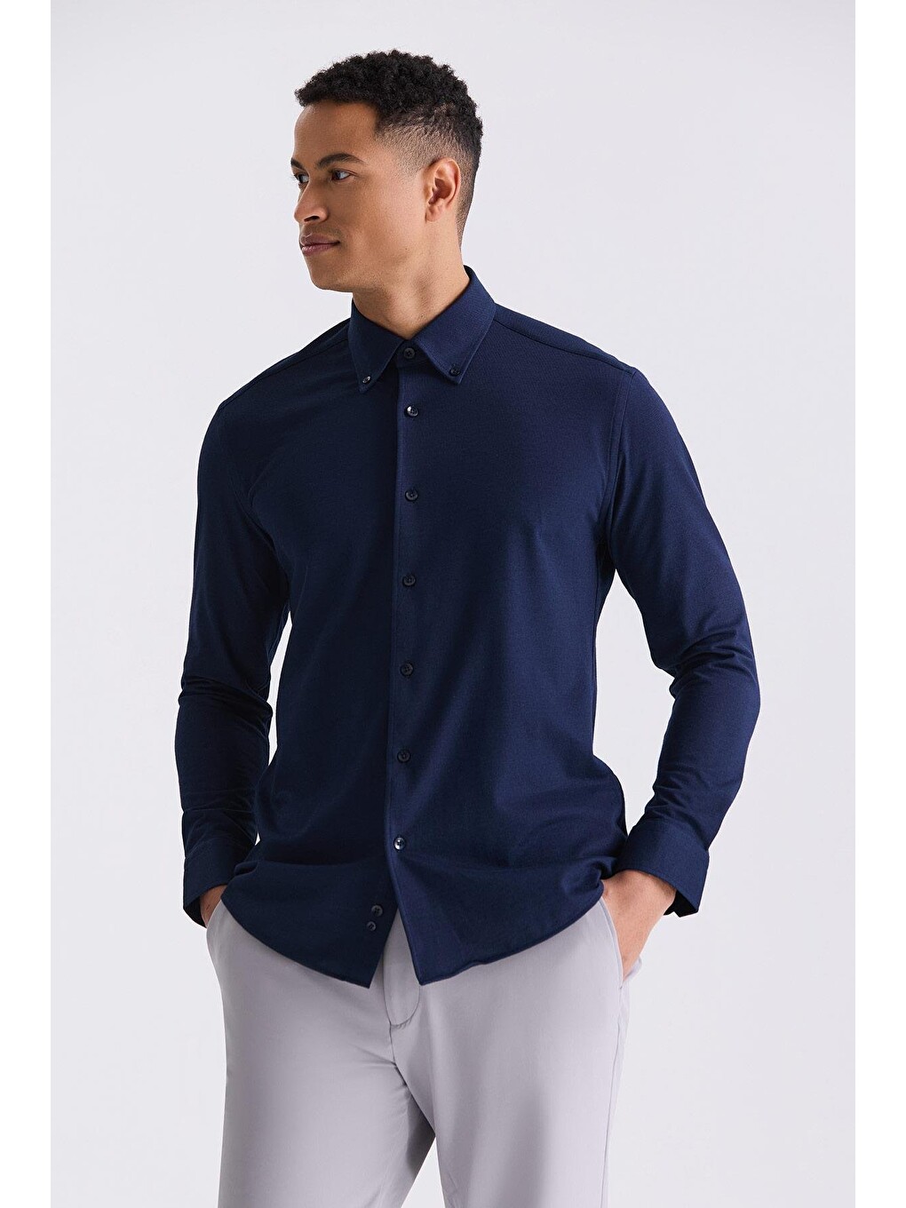 Lacivert Comfort Fit Desenli Spor Gömlek