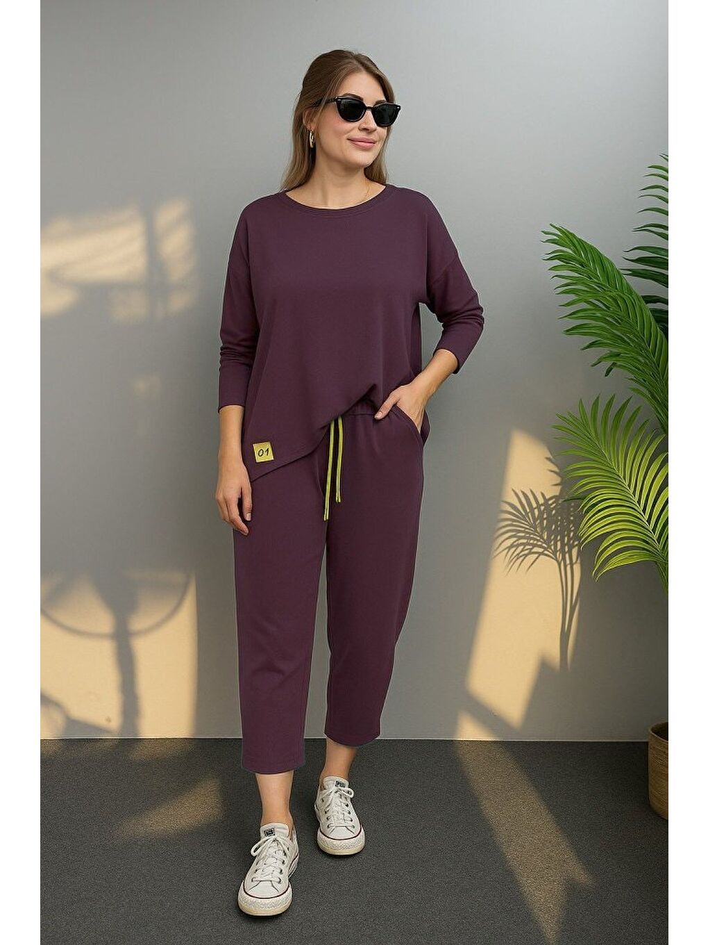 Bordo Kadın Uzun Kollu Arma Detaylı Iki Iplik Viskon Ikili Takım