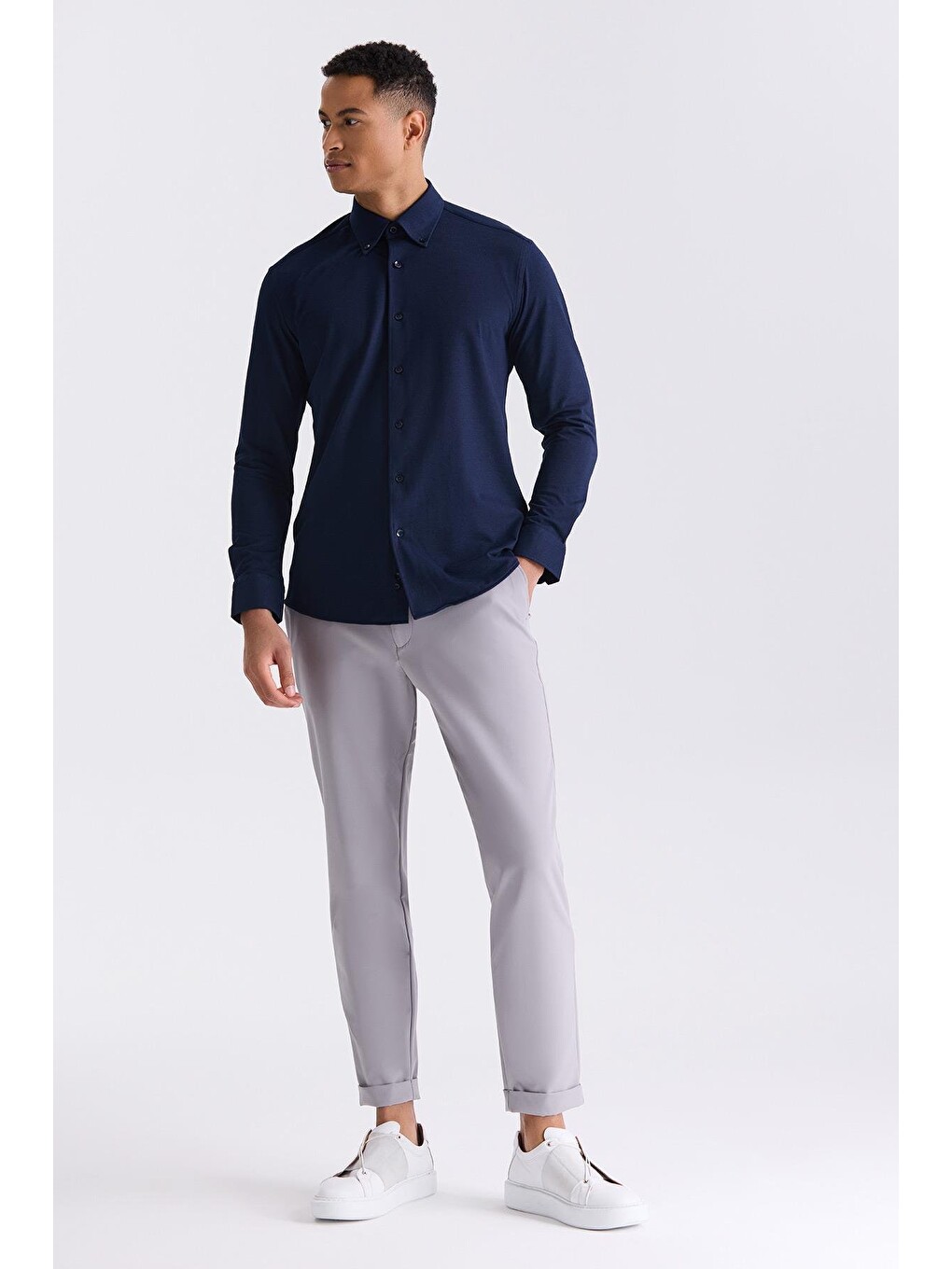 Lacivert Comfort Fit Desenli Spor Gömlek-1