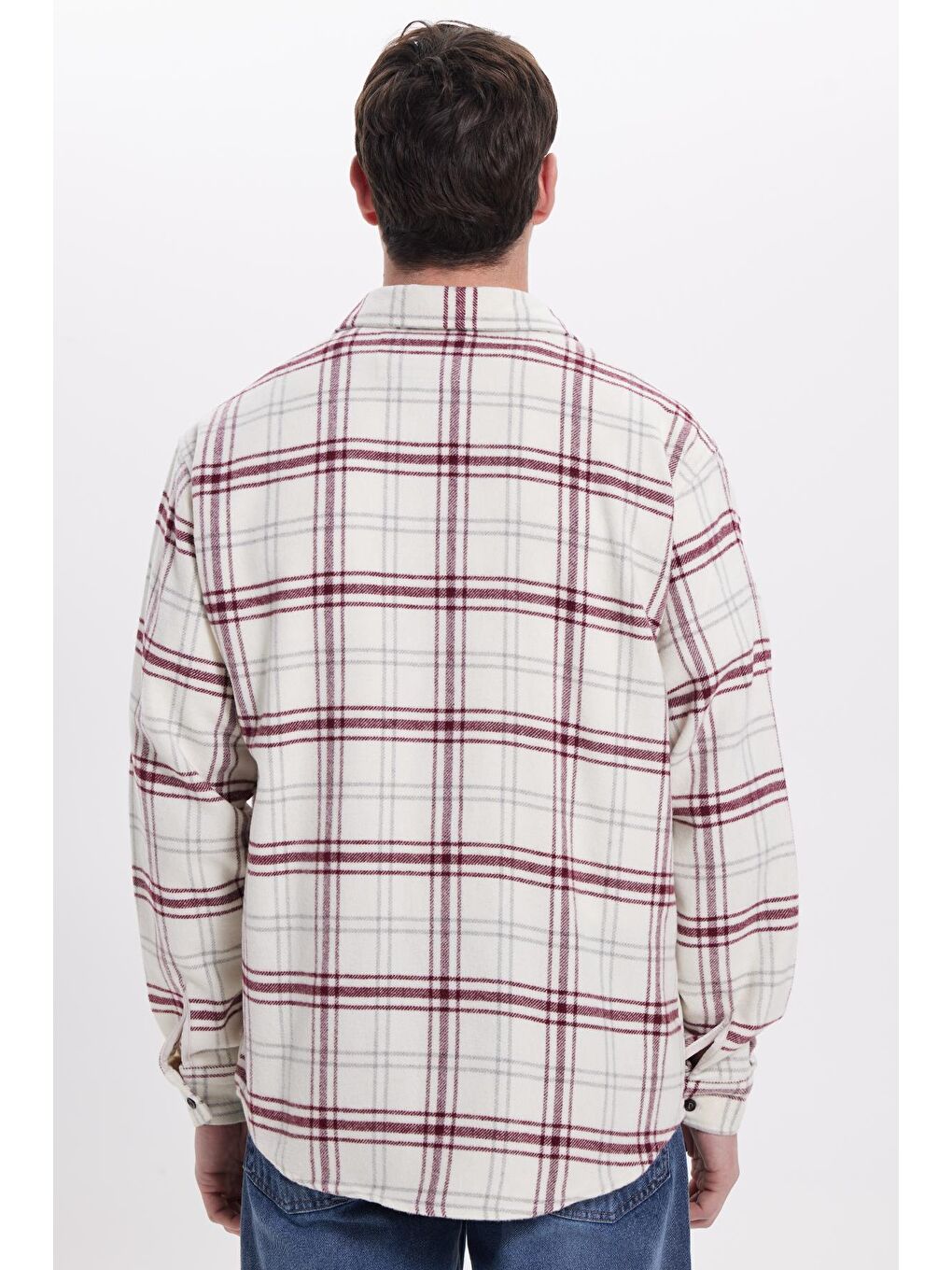 Bordo Erkek Relax Fit Rahat Kesim Kışlık Kareli Oduncu Gömlek-5