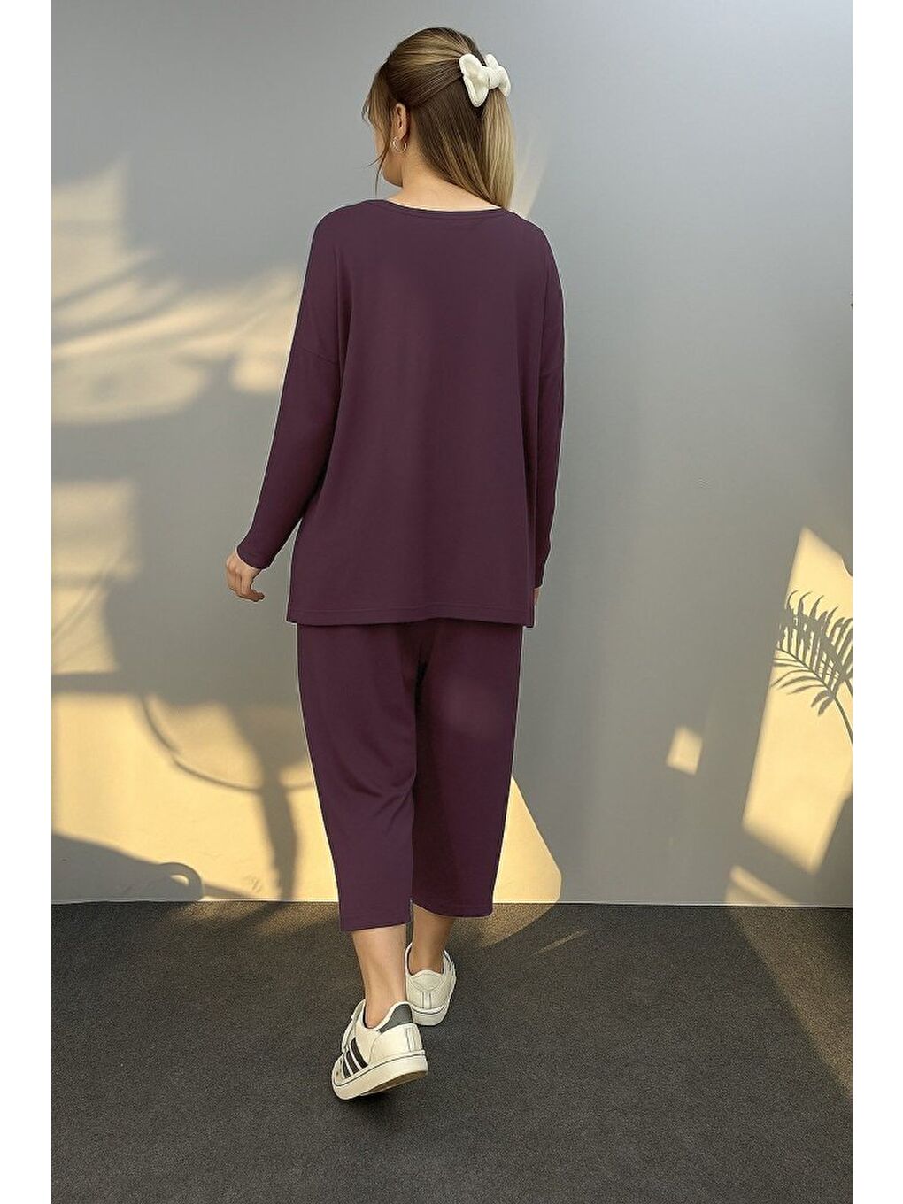 Bordo Kadın Uzun Kollu Arma Detaylı Iki Iplik Viskon Ikili Takım-1