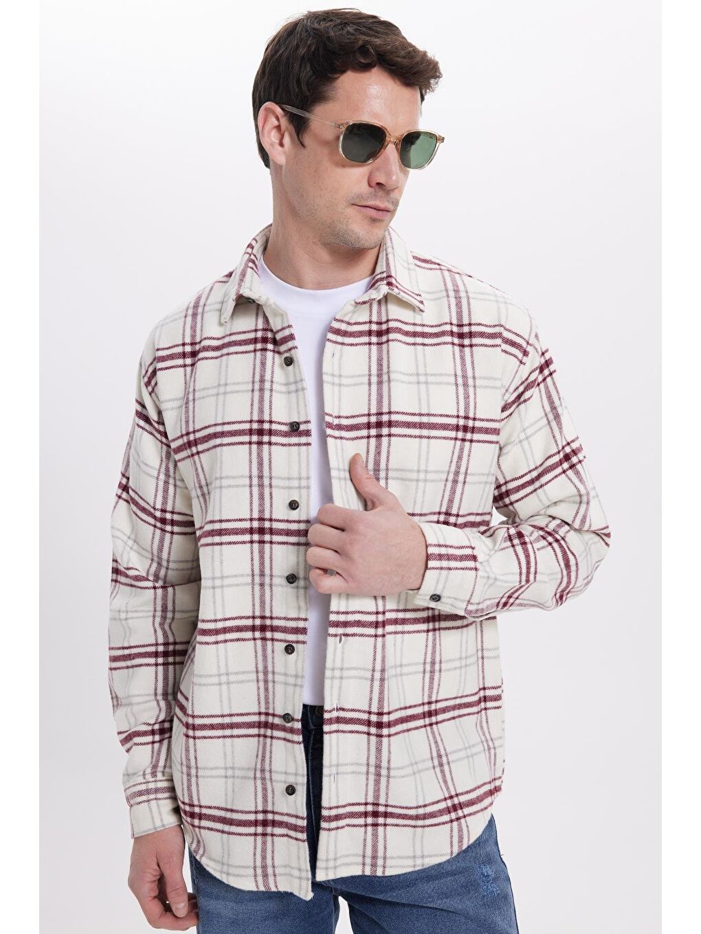 Bordo Erkek Relax Fit Rahat Kesim Kışlık Kareli Oduncu Gömlek-6