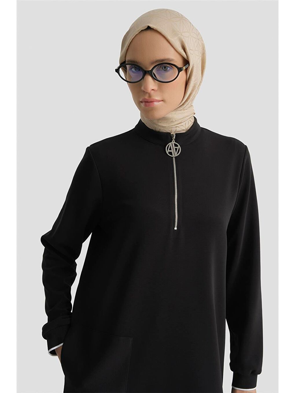 Fermuar Detaylı Tunik Siyah-3