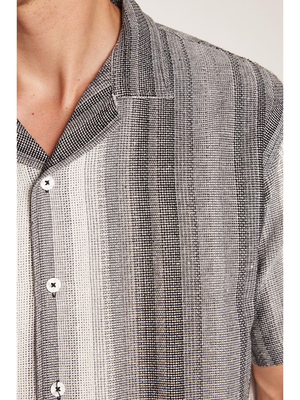 Karışık Relax Fit Oversize Dökümlü Rahat Kalıp Çizgili Keten Efekt Erkek Gömlek-2