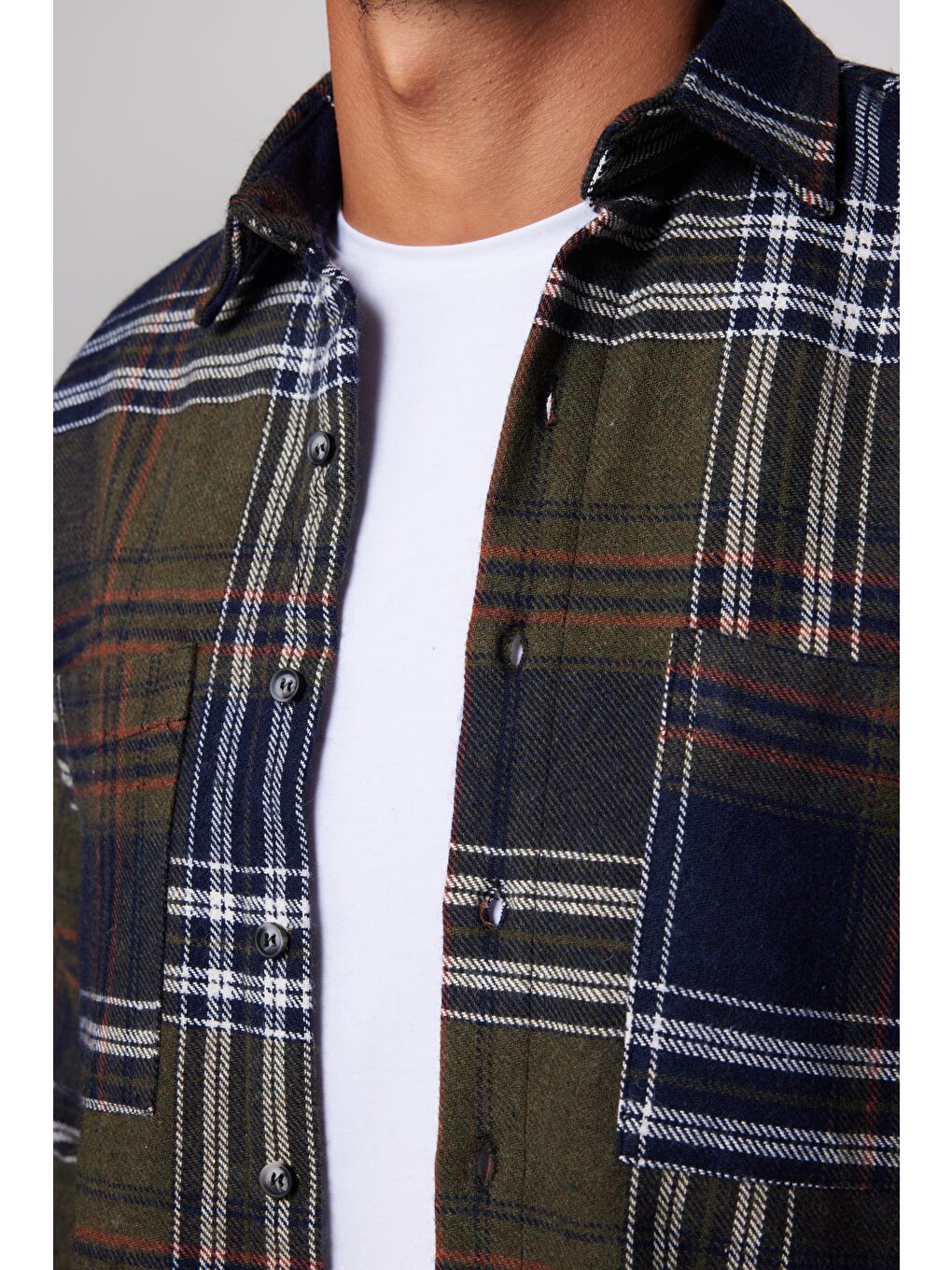 Karışık Erkek Regular Fit Klasik Kesim Çift Cepli Kareli Kışlık Oduncu Gömlek-3