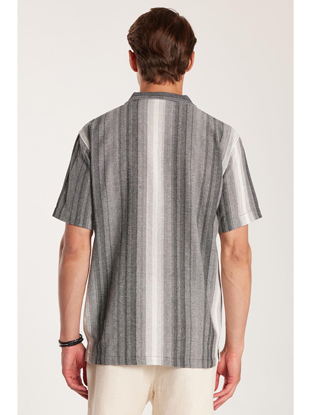 Karışık Relax Fit Oversize Dökümlü Rahat Kalıp Çizgili Keten Efekt Erkek Gömlek-4