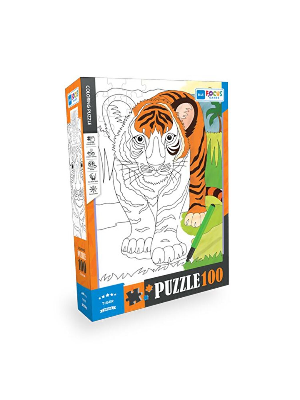 Blue Focus Karışık 100 Parça Coloring Puzzle - Tiger (Kaplan) - 1