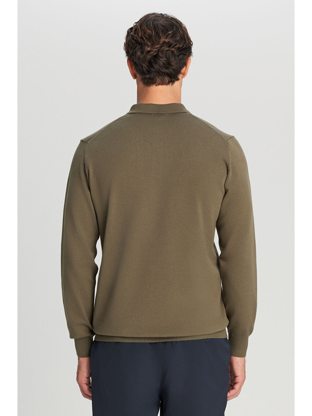 Erkek Haki Pamuklu Standart Fit Normal Kesim Polo Yaka Triko Kazak-4