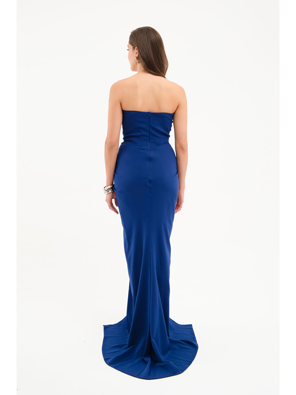 Kadın Lacivert Straplez Göğüs Tasarım Abiye-4