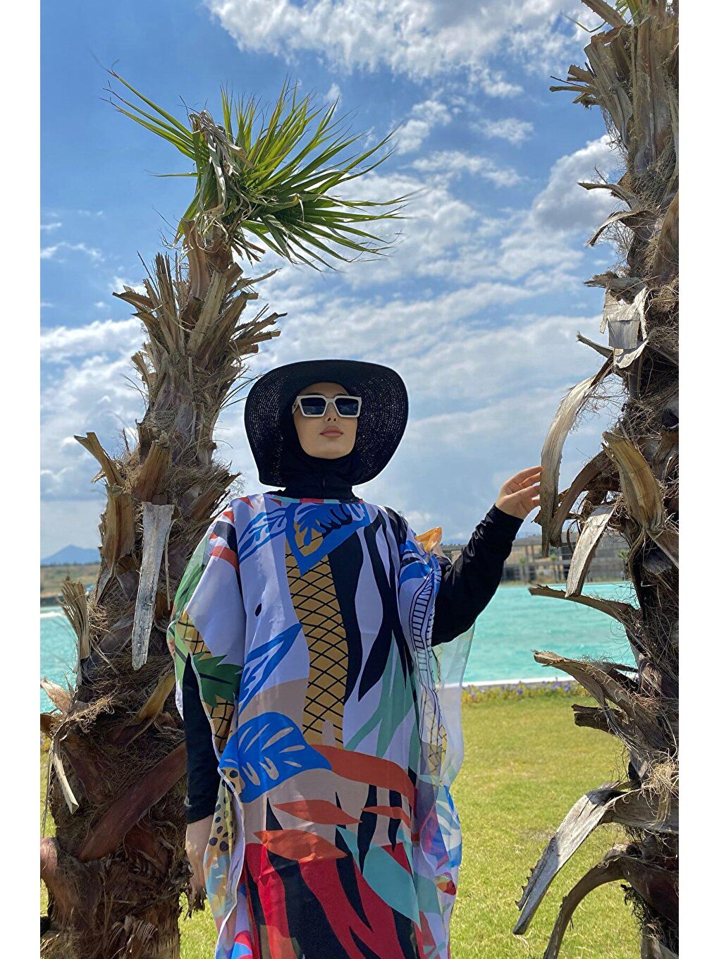 Karışık Çiçek Desenli Kaftan Kimono Pareo P2102-2